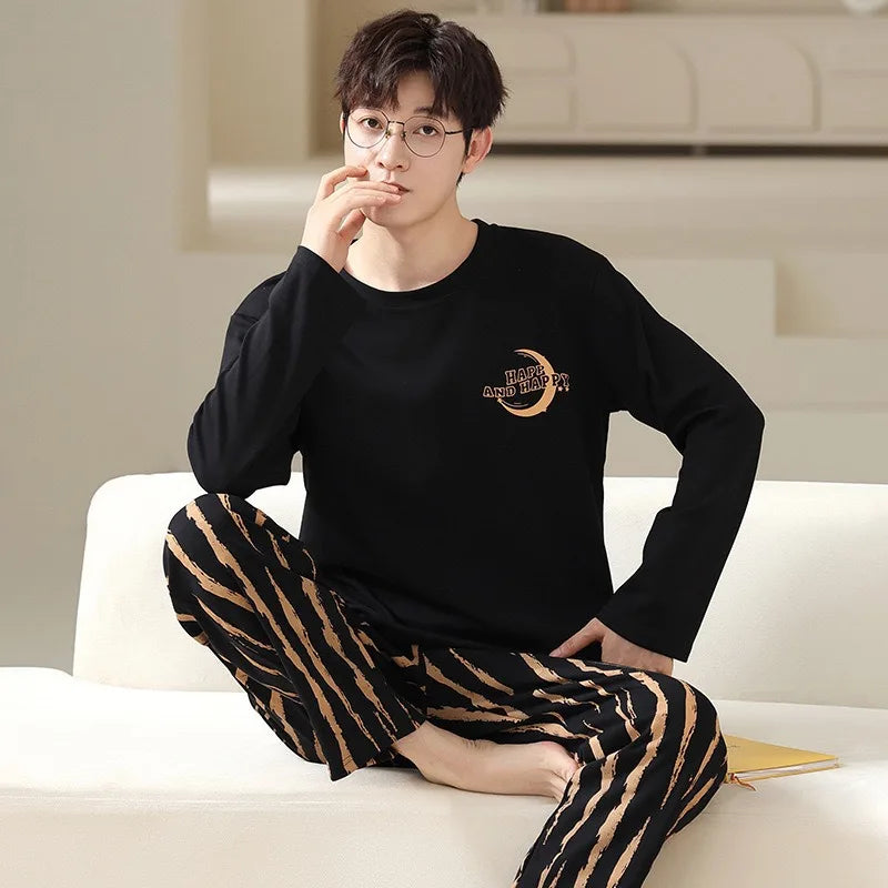 Men's Long Sleeve Pocket Top and Striped Pants Pajama Set