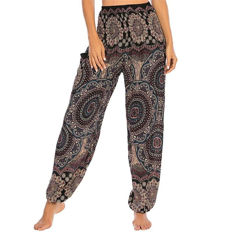 Women's Printed Rayon Harem Pants with High Waist and Gathered Ankles