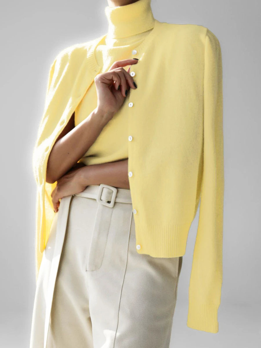 Women's Two Piece Turtleneck Top And Cardigan Clothing Set