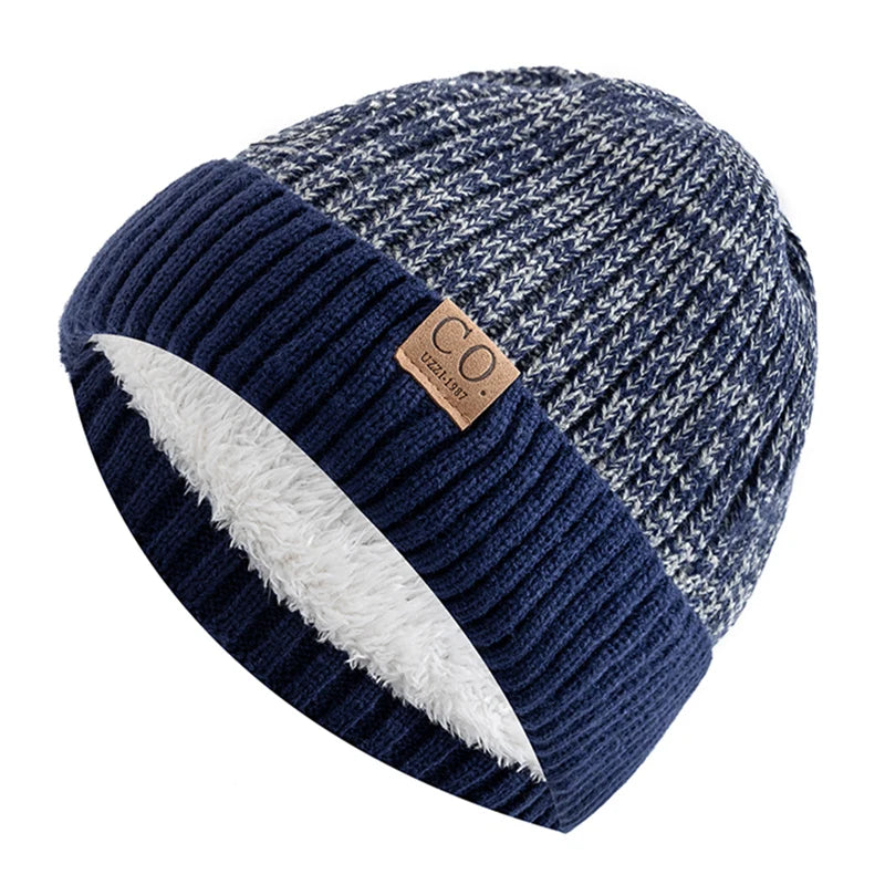 Unisex Knitted Beanie with Ribbed Cuff and Plush Inner Lining