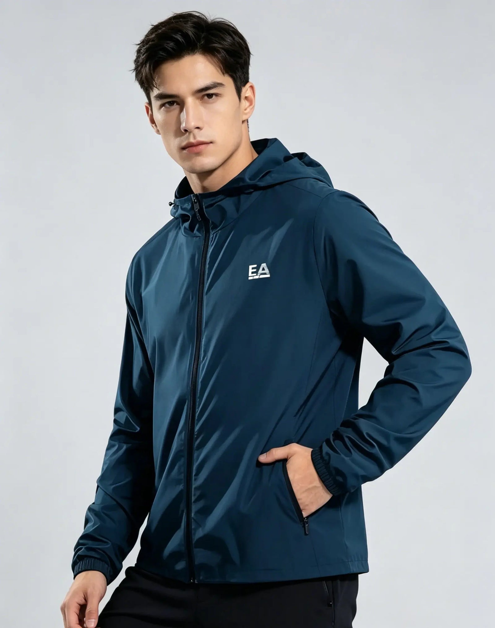 Hooded Long Sleeve Full Zip Outdoor Hiking Jacket with Pockets