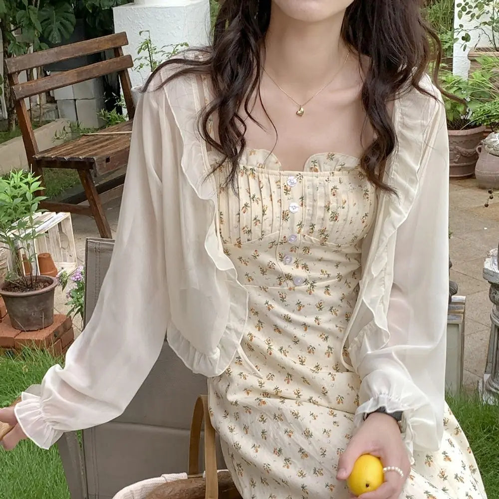 Sheer Tie Front Long Sleeve Cardigan for Layering over Outfits