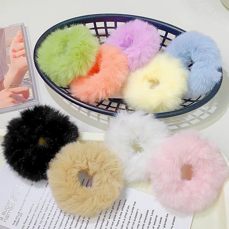 Fluffy Faux Fur Scrunchie Hair Band with Thick and Thin Options