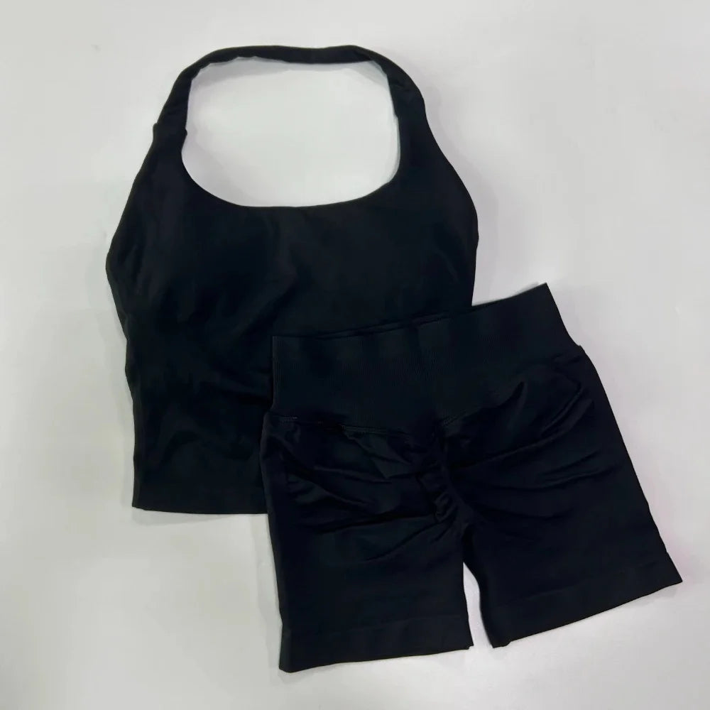Women's Halter Tank And Shorts Yoga Set For Workout Outfits