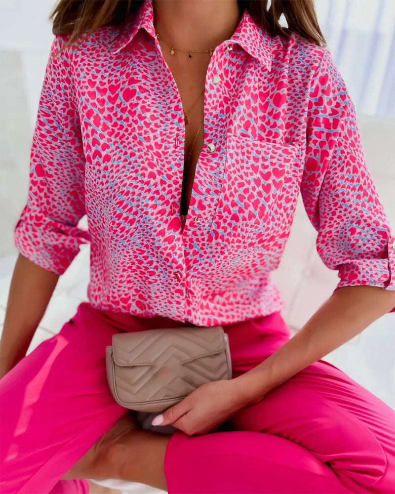 Women's Printed Long Sleeve Button Front Shirt