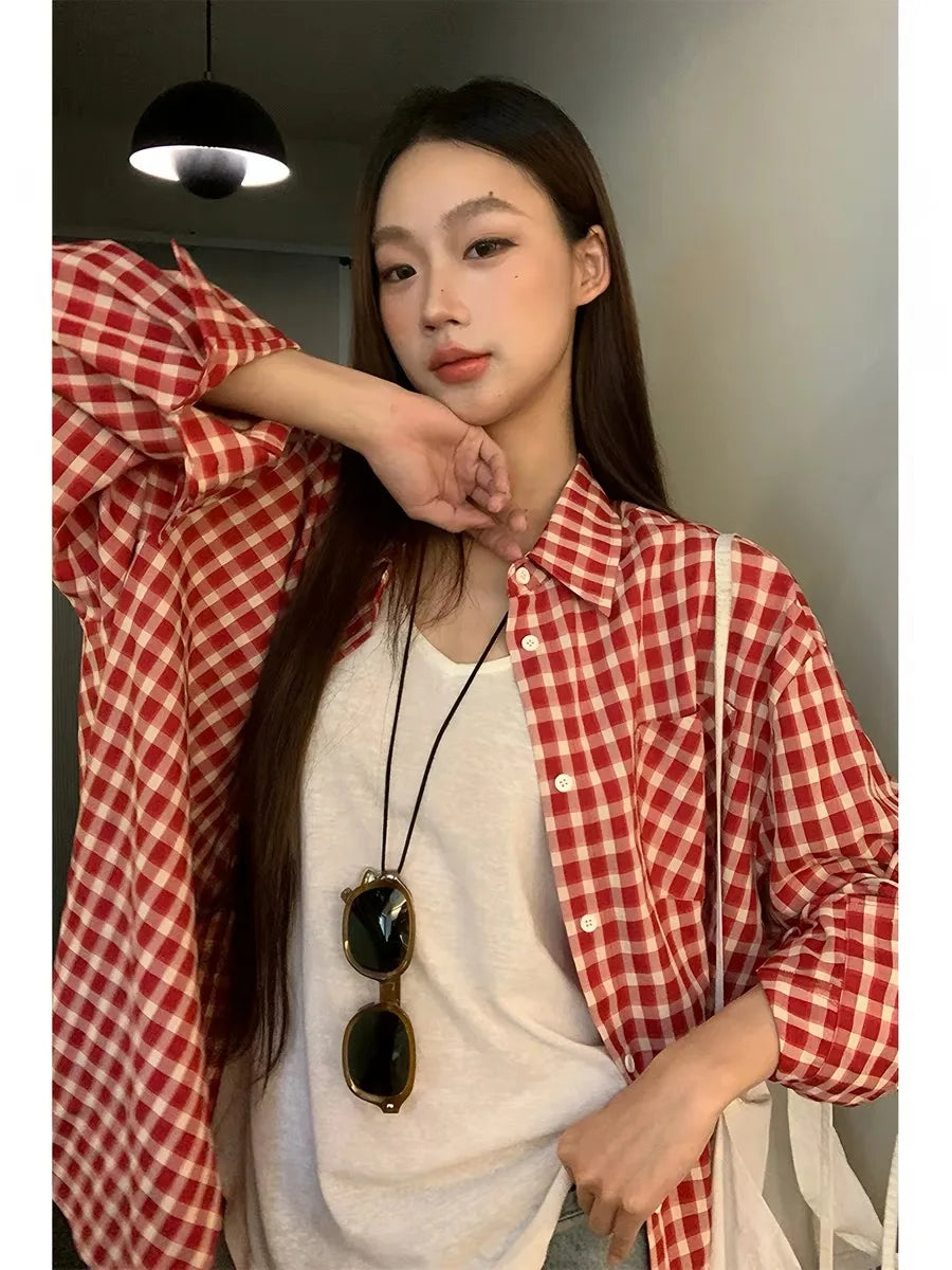 Women's Checked Relaxed Button Front Shirt