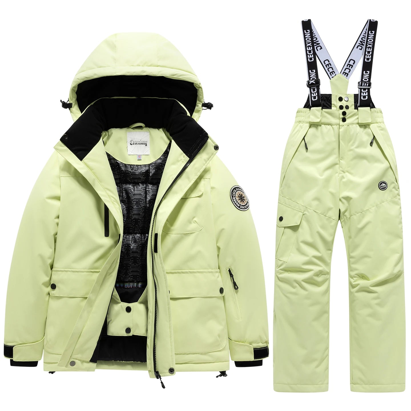 Children's Hooded Ski Jacket and Pants Clothing Set with Style Options
