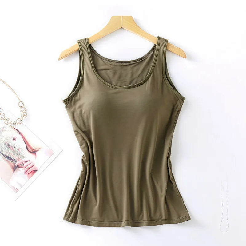 Women's Built-In Bra Tank Top with Scoop Neckline and Sleeveless Design