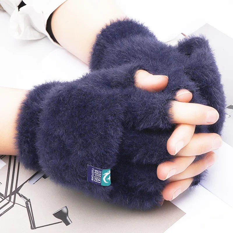 Solid Plush Fingerless Gloves with Short Wrist Shape