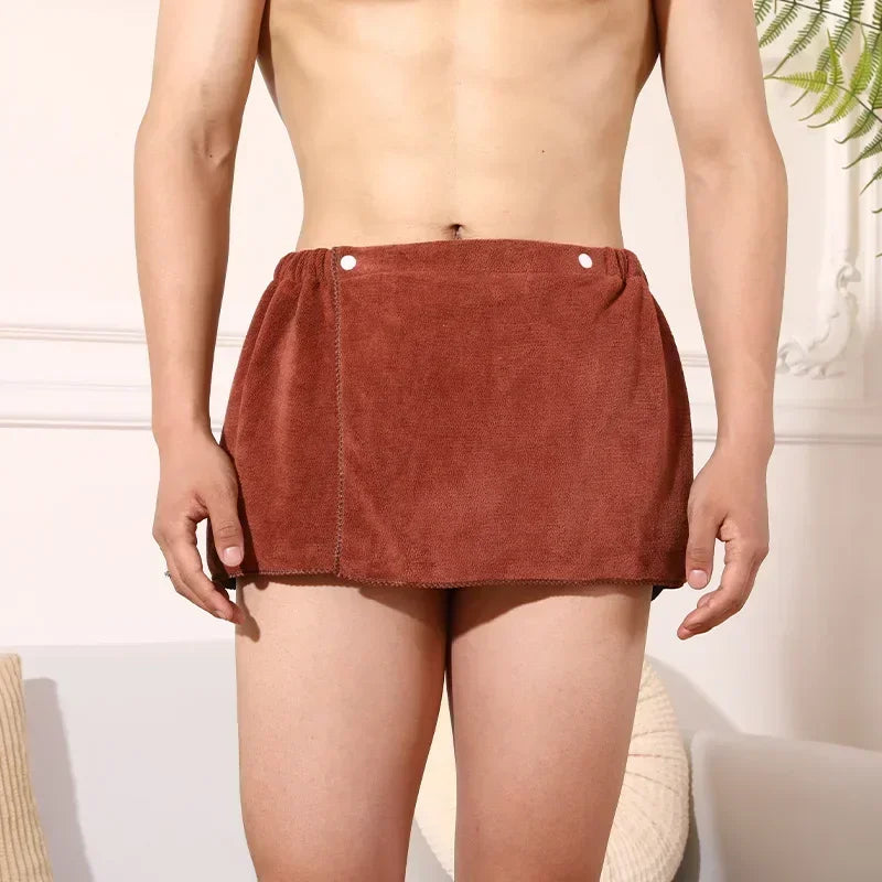 Men's Towel Texture Short Wrap Around Lounge Bath Skirt