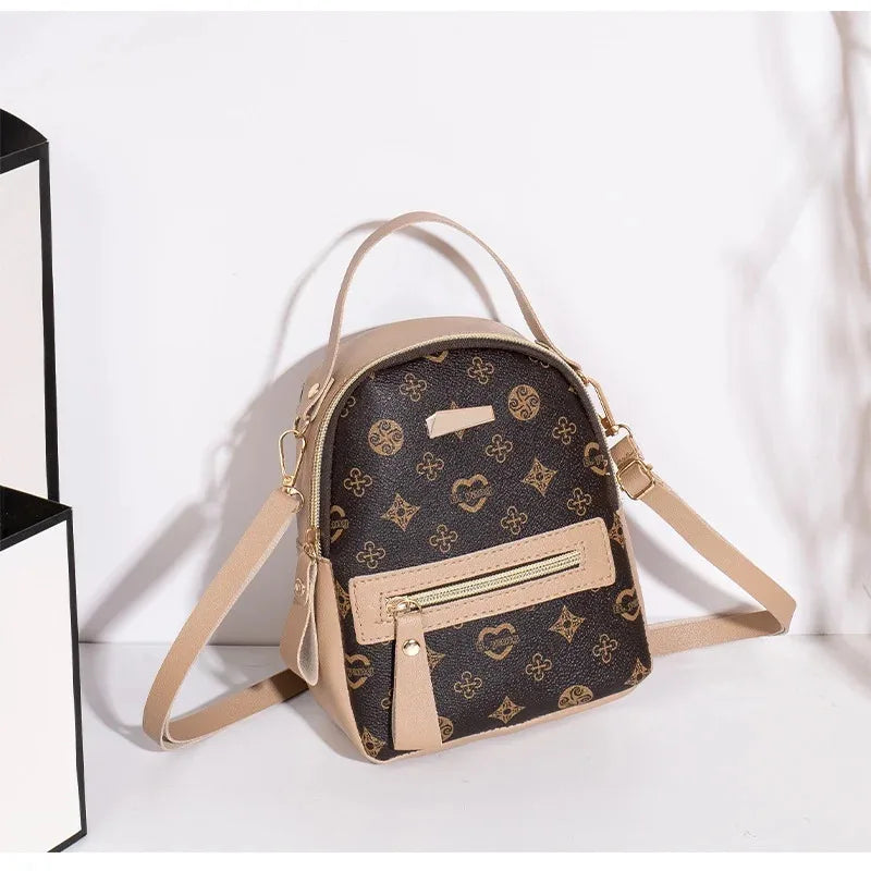 Women's Mini Printed Backpack with Top Handle and Front Zipper Pocket