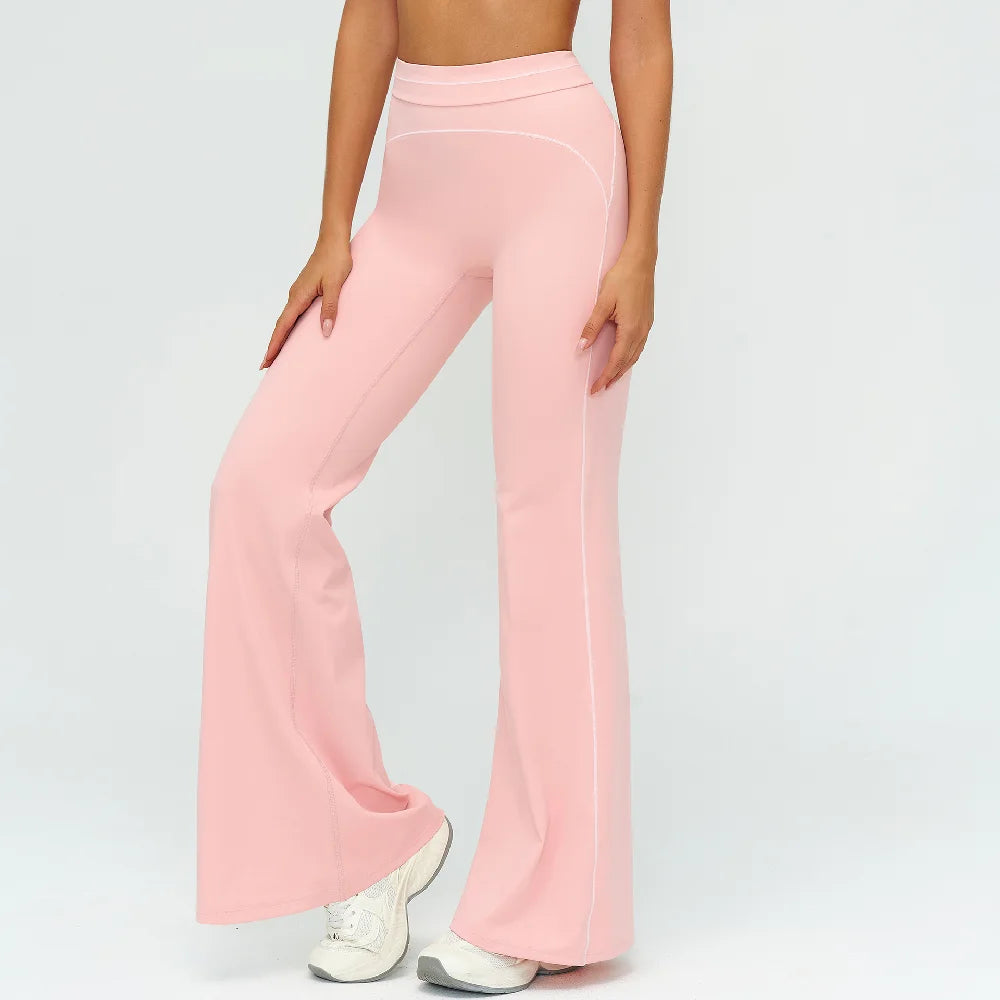 Women's High Waist Flared Workout Pants with Curved Contrast Seam Details
