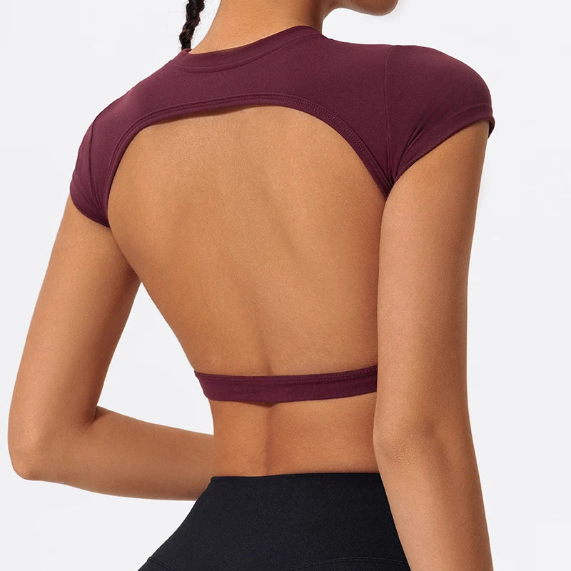 Women's Open Back Cap Sleeve Sports Crop Top