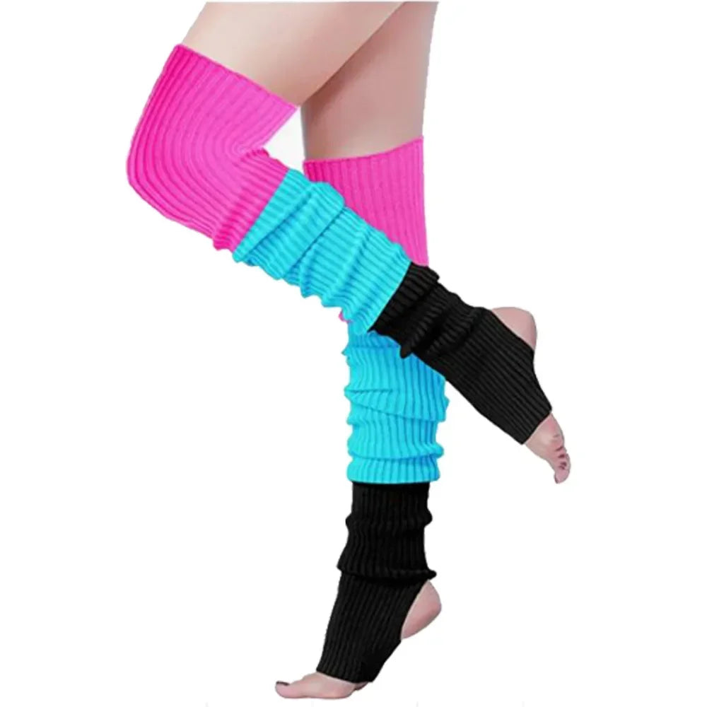 Color Block Ribbed Leg Warmers with Long Stirrup Shape