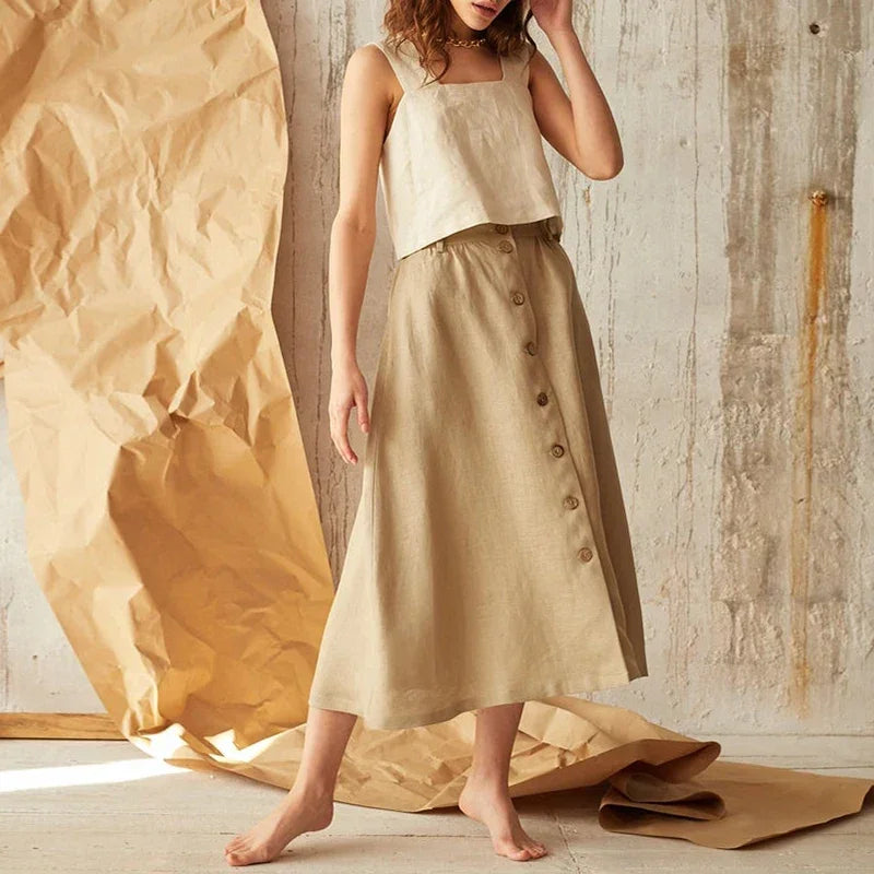 Women's Cotton-Linen Sleeveless Cropped Tank Top with Square Neck for Summer Outfits