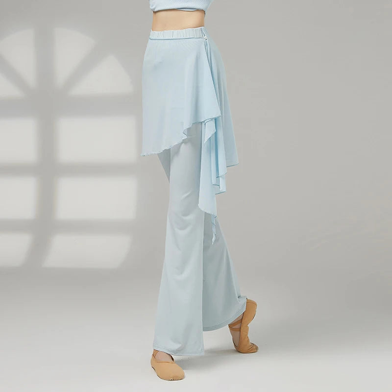 Women's Sheer Skirt Overlay Polyester Blend Flared Pants for Dance Practice