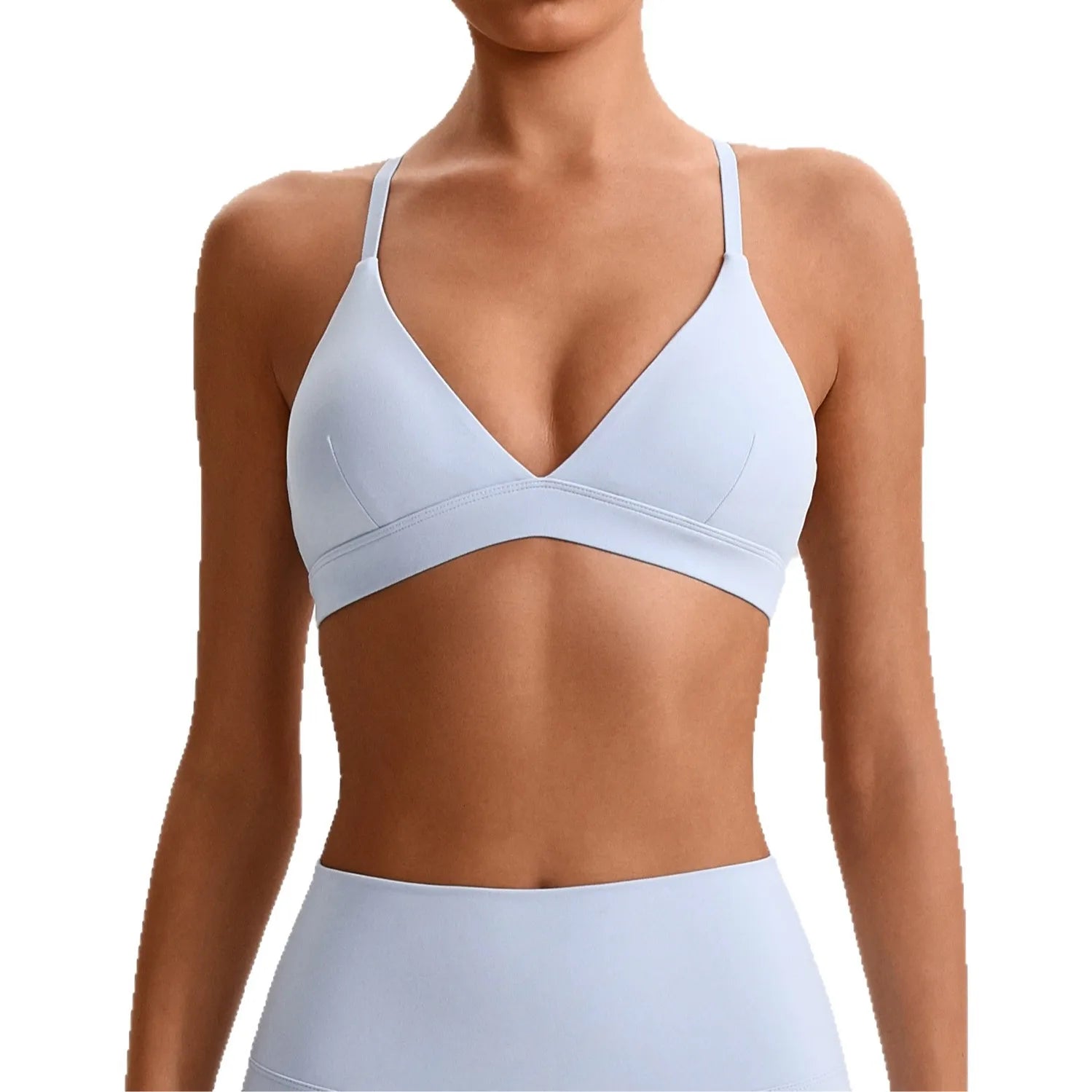 Women's V Neck Thin Strap Cross Back Sports Bra