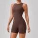 Women's High Neck Nylon Blend Sleeveless Workout Romper with Fitted Shorts