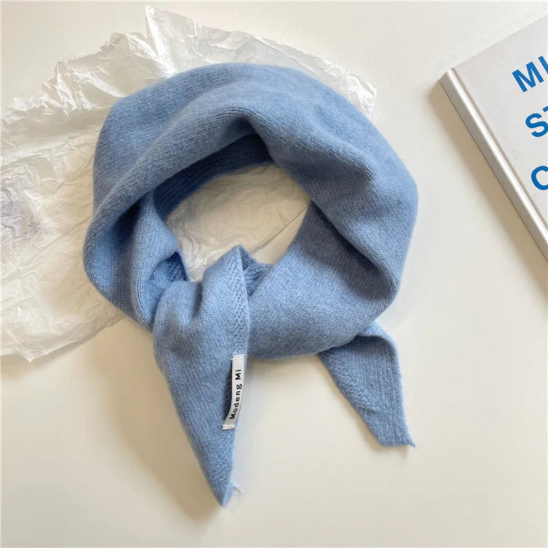 Solid Small Triangle Knit Scarf with Pointed Ends