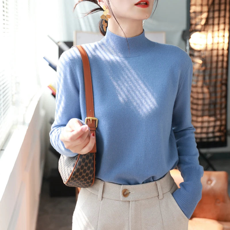 Women's Mock Neck Long Sleeve Sweater Casual Knit Layer