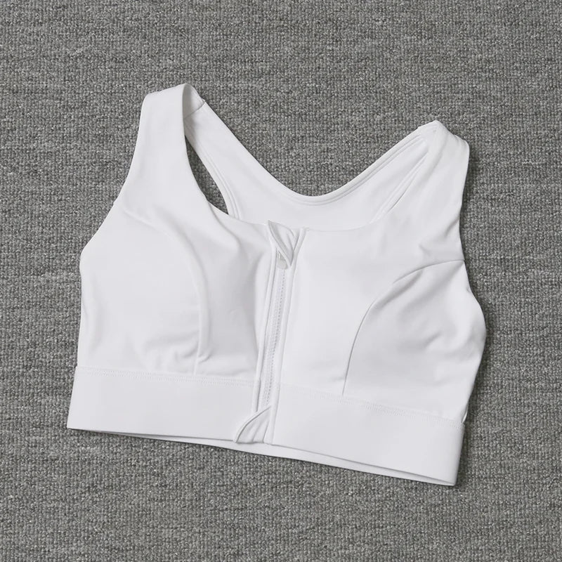 Women's Front Zip Keyhole Back Sports Bra