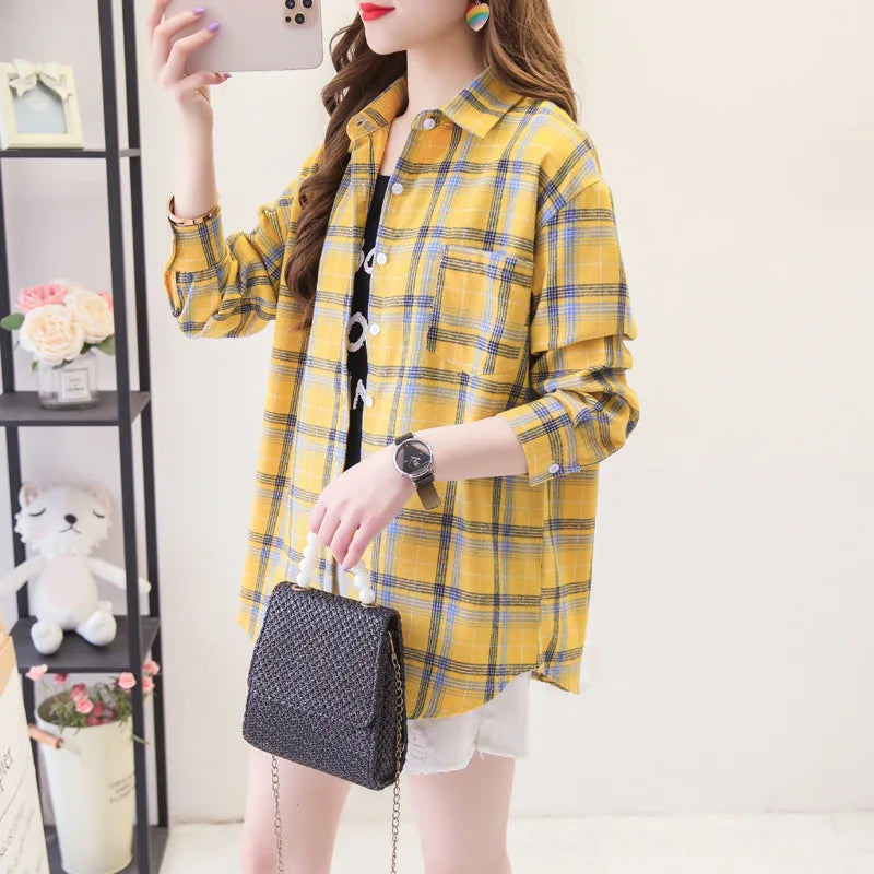 Women's Checked Collared Long Sleeve Shirt