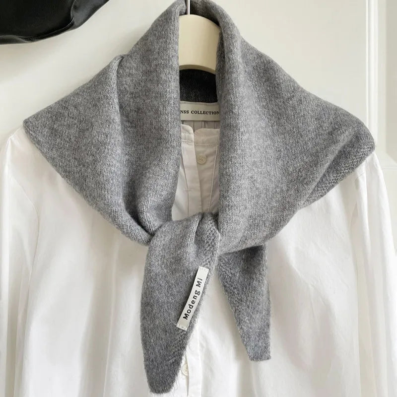 Solid Small Triangle Knit Scarf with Pointed Ends
