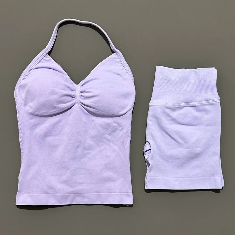 Women's Halter Tank And Shorts Yoga Set For Workout Outfits
