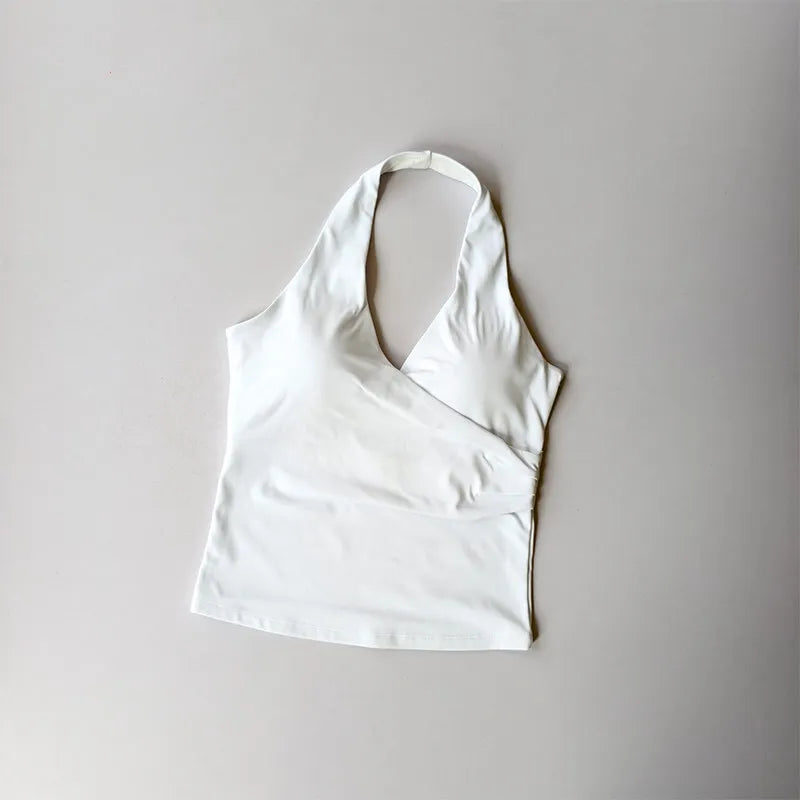 Women's Ruched Halter Neck Cropped Tank Top