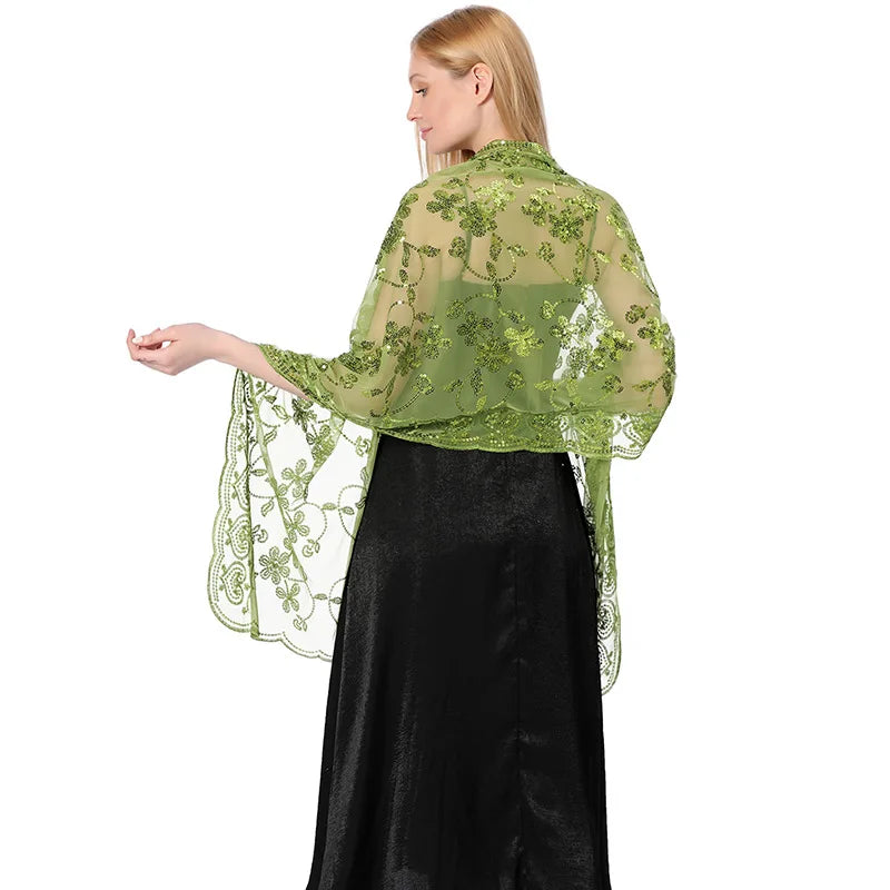 Floral Lace Fringed Wrap Scarf for Layering over Outfits
