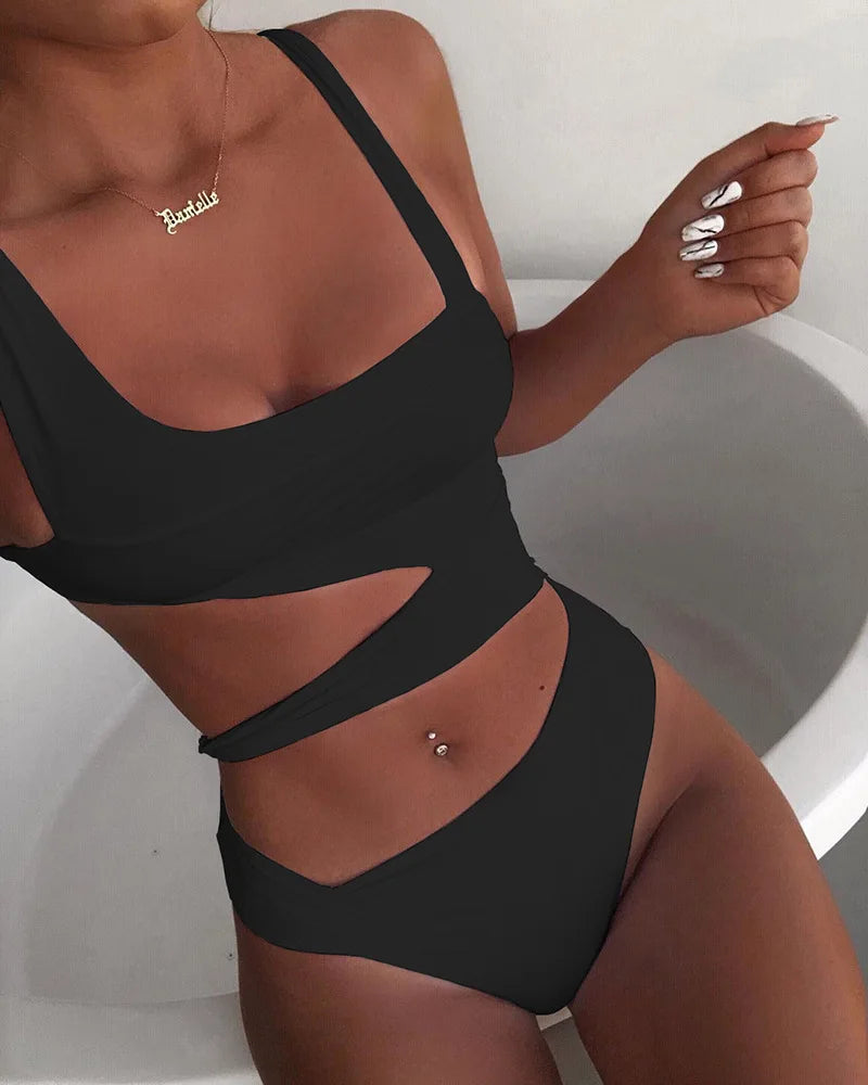 Women's Colour Block Asymmetric Swimwear with One and Two Piece Options