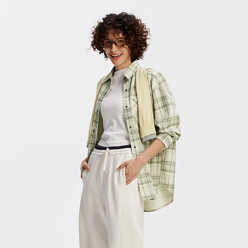 Women's Checked Relaxed Long Sleeve Button Front Overshirt