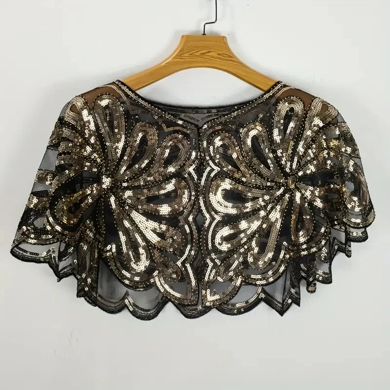 Floral Sequin Capelet for Layering over Dresses and Tops
