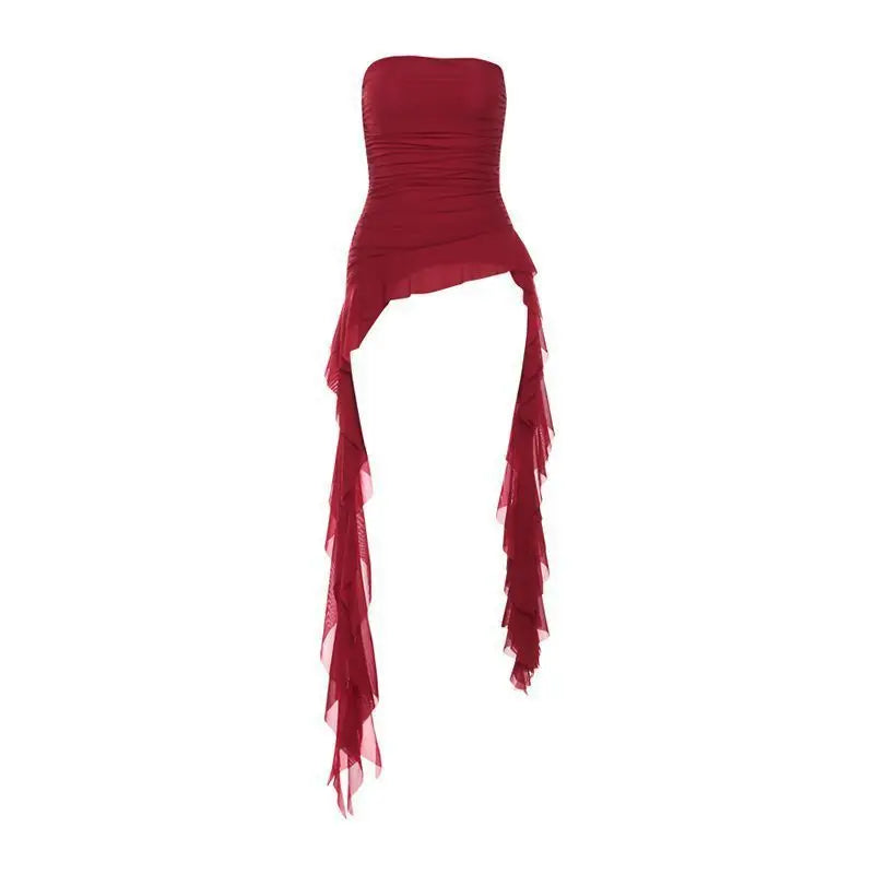 Women's Strapless Crop Top with a Cropped Length and Fringe Hem