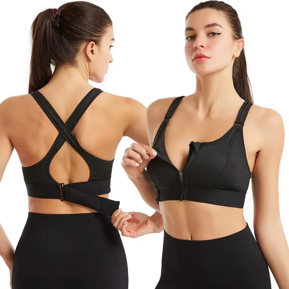 Women's Front Clasp Cross Back Sports Bra