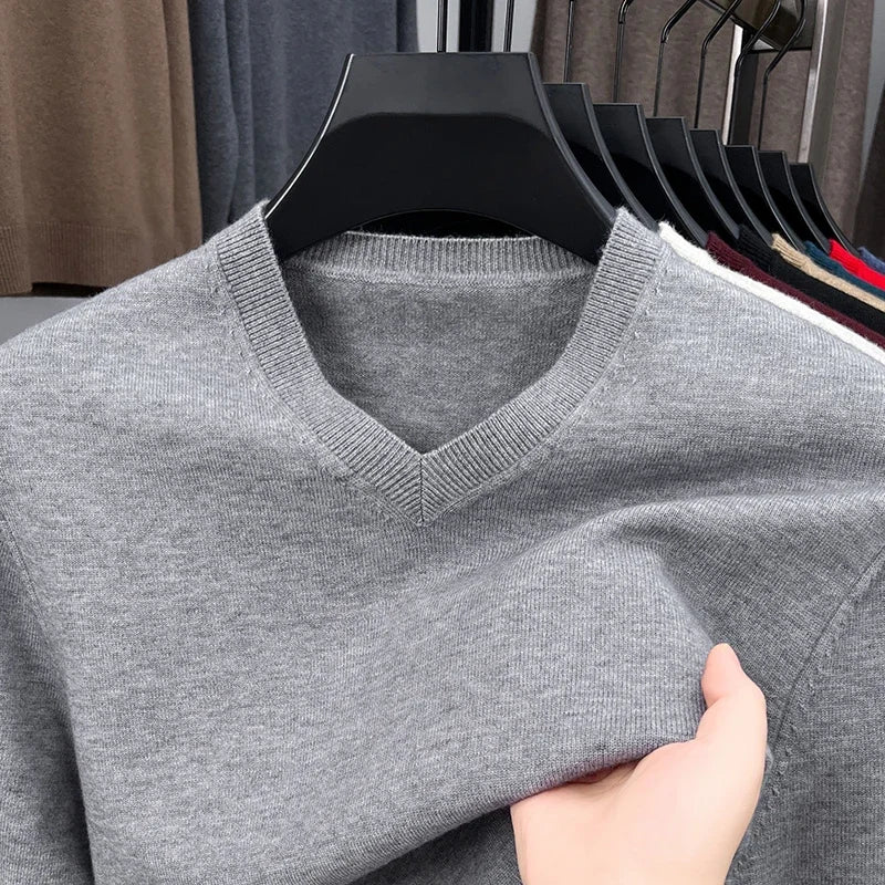 Men's V Neck Long Sleeve Knit Sweater