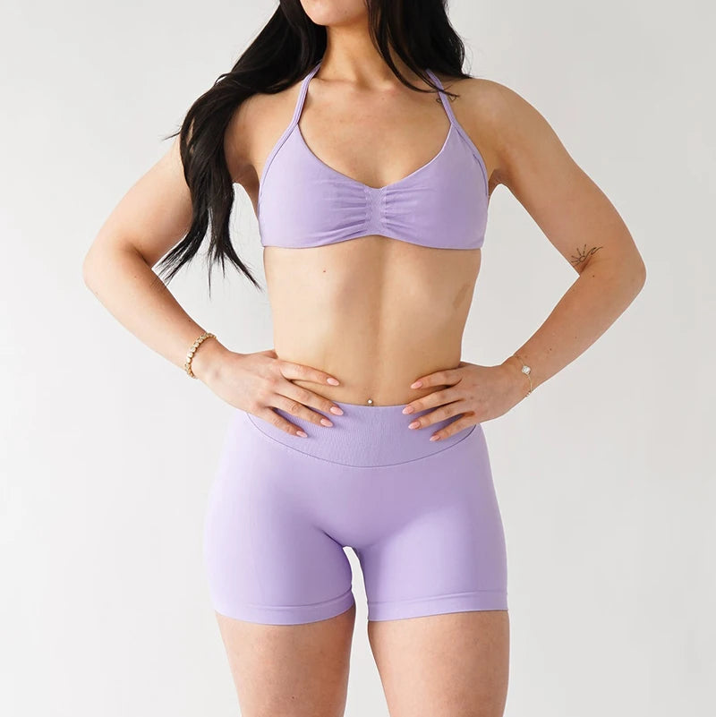 Women's Strappy Bra And Shorts Yoga Set For Workout Outfits