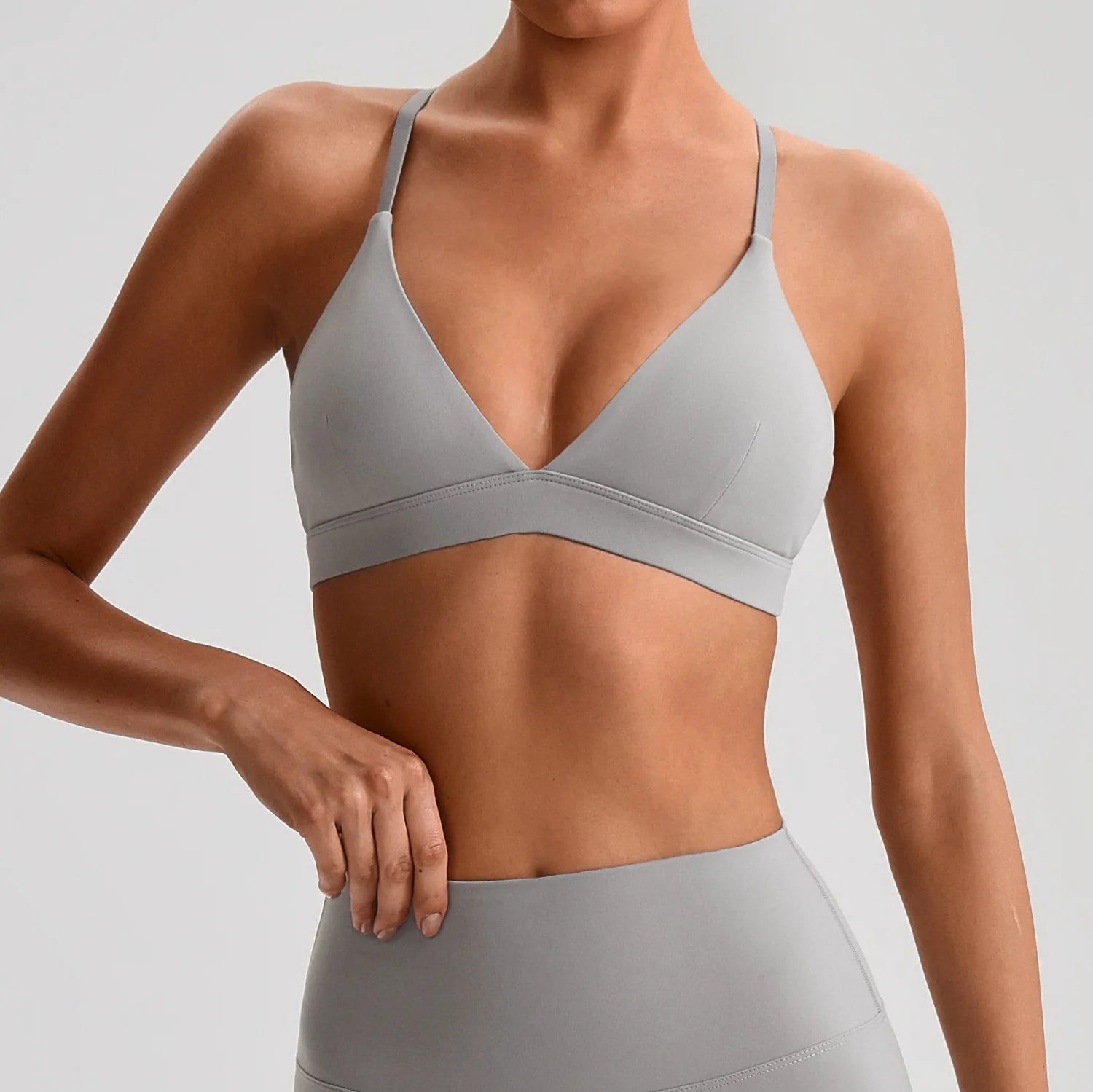 Women's V Neck Thin Strap Cross Back Sports Bra