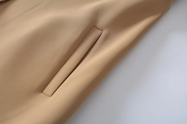 Simple French Fashion Light Luxury Windbreaker Mid Length Autumn Turn Down Collar Single Breasted Air Cotton Jackets Women