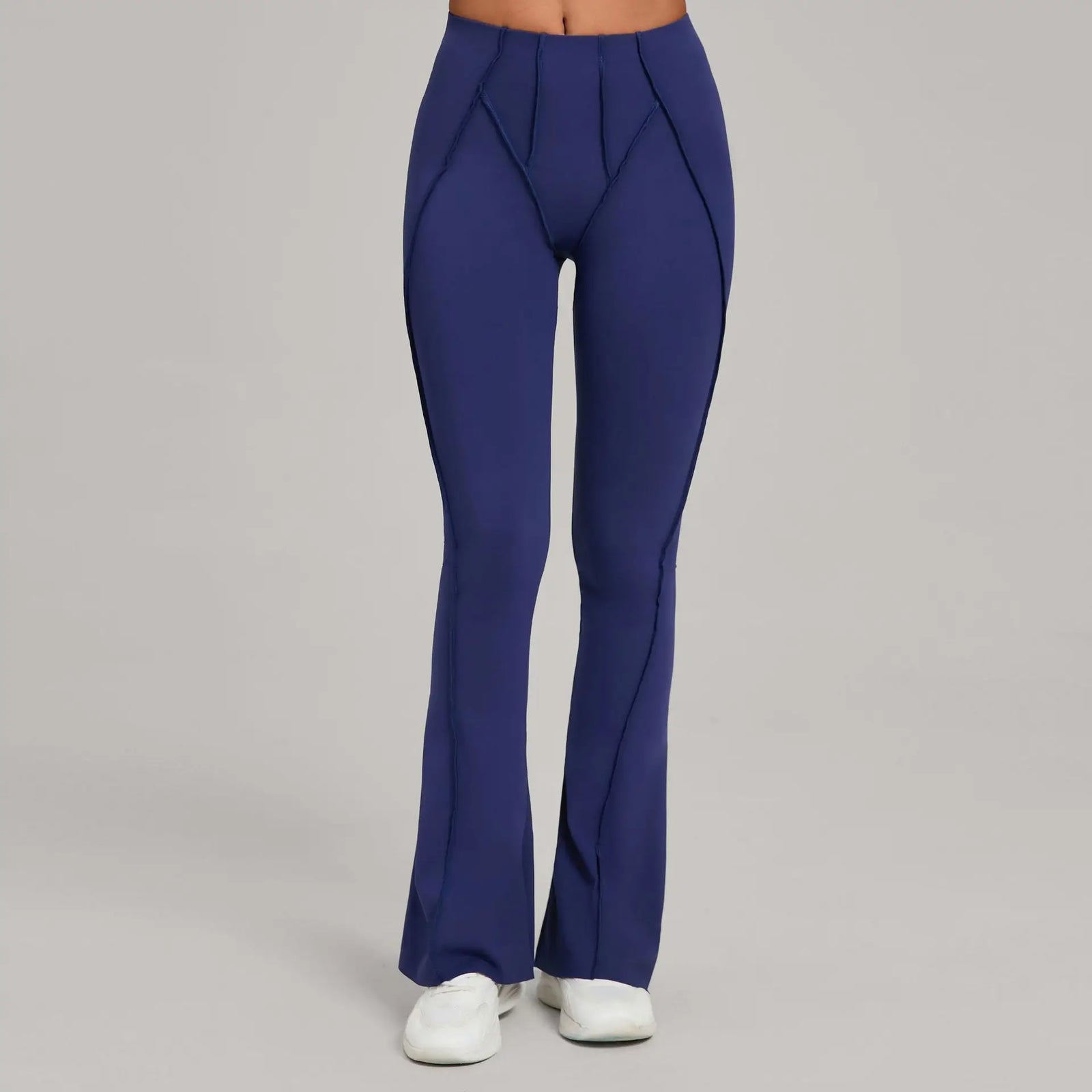 Women's High Waist Nylon Blend Flared Workout Pants with Contoured Seam Details