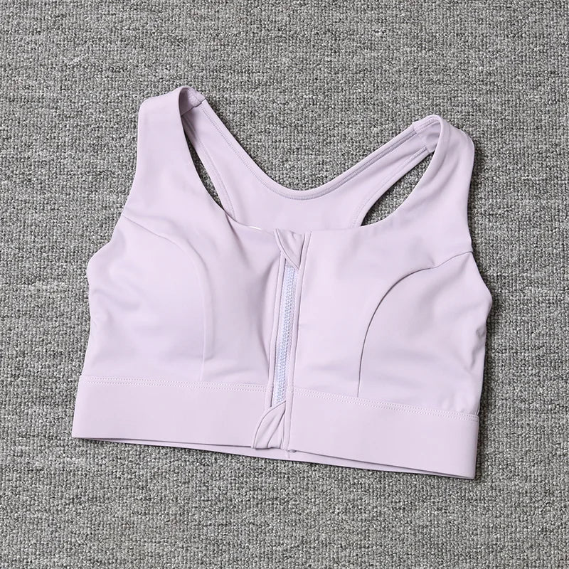 Women's Front Zip Keyhole Back Sports Bra