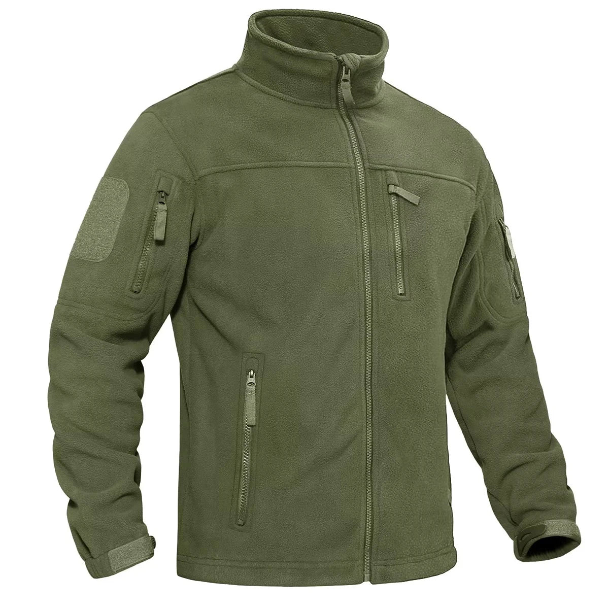 Men's Stand Collar Zip Front Multi Pocket Fleece Jacket