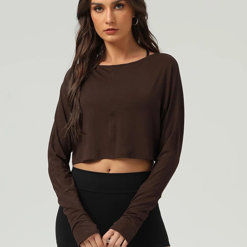 Women's Loose-Fit Long-Sleeve Workout Crop Top