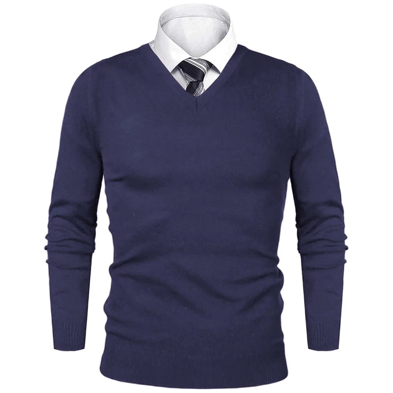 Men's V Neck Long Sleeve Knit Sweater