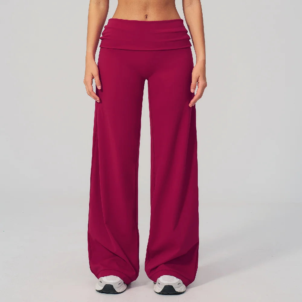 Women's Fold Over Waist Wide Leg Workout Pants for Yoga and Dance Practice