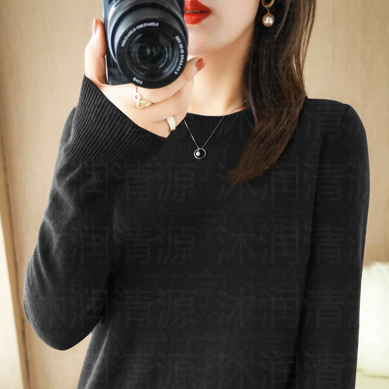 Women's Crew Neck Long Sleeve Sweater Casual Knit Layer