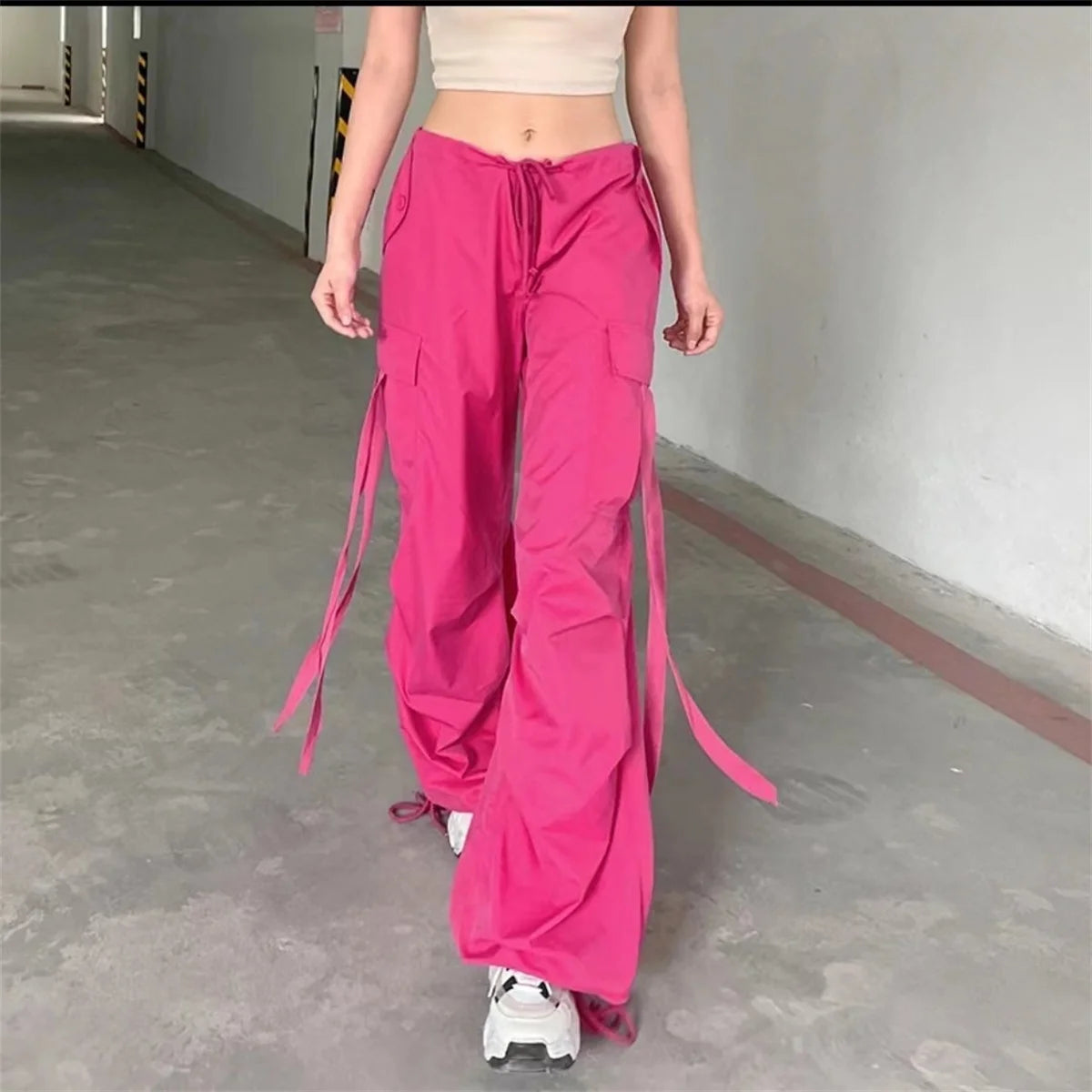 Women's Cargo Pants with Hanging Ties and Adjustable Leg Openings