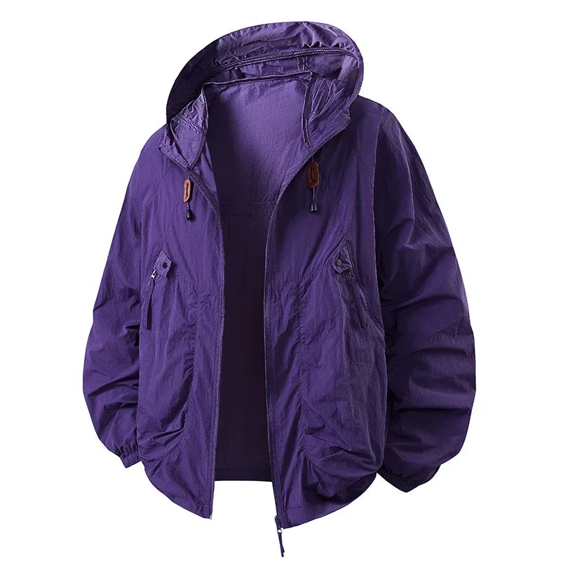 Hooded Long Sleeve Full Zip Outdoor Hiking Jacket with Pockets