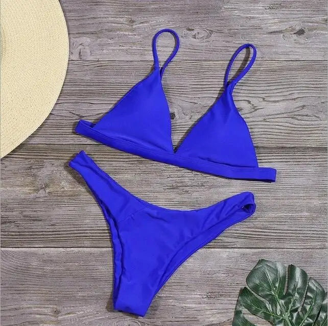 Women's Triangle Bikini Top and High Cut Briefs Swim Set