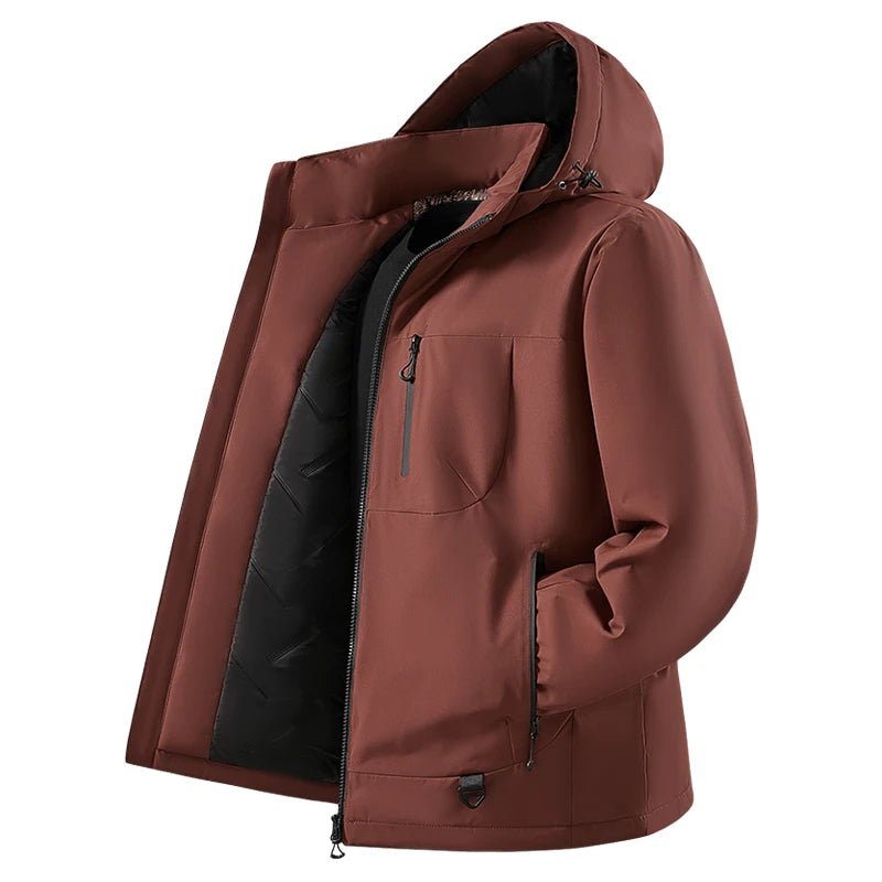 Hooded Long Sleeve Full Zip Outdoor Hiking Jacket with Pockets